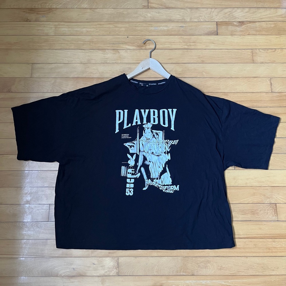 Playboy Club 53 Graphic T-Shirt Black Oversized Boxy Fit Mens XL Short Sleeve